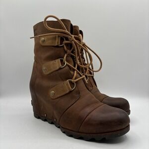SOREL Joan Of Arctic Wedge Lace Up Women's Brown Burnished Boots Size 9.5 NL2173